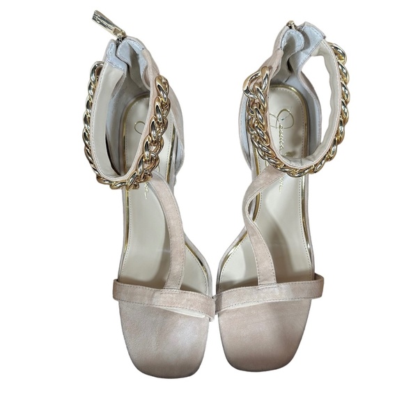 Jessica Simpson Almond Omesa Golden Chain T-Strap Heels – Women’s 10M (4” Heel) - Picture 3 of 10